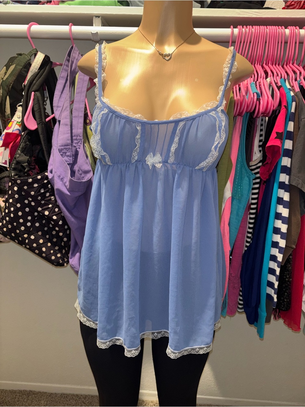 Victoria's Secret Light Blue Lace-Trim Babydoll Chemise